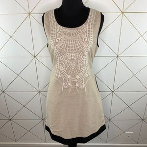 Esley Linen Blend Tie Back Embroidered Dress Small